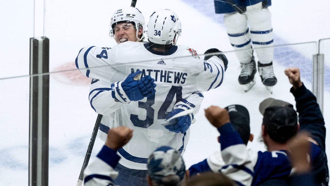 Persistent Matthews, Maple Leafs avoid getting goalie’d in 57-shot thriller